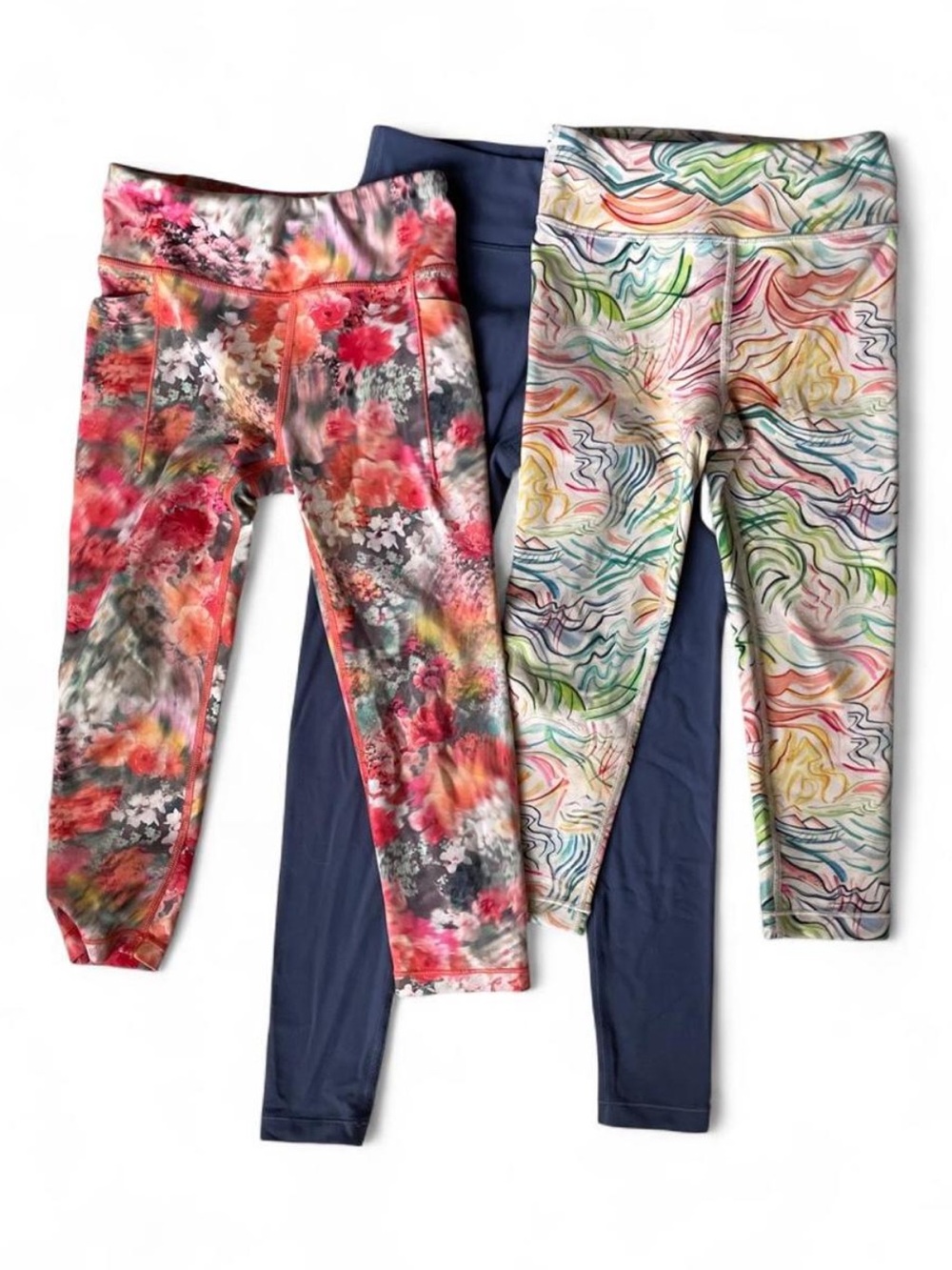 Athleta Girls Three-Pack Leggings - Floral, Swirl & Navy